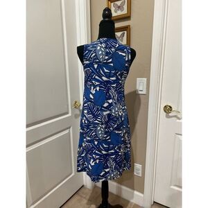Women's Pineapple Cove Dress Size M Blue White Leaf Print